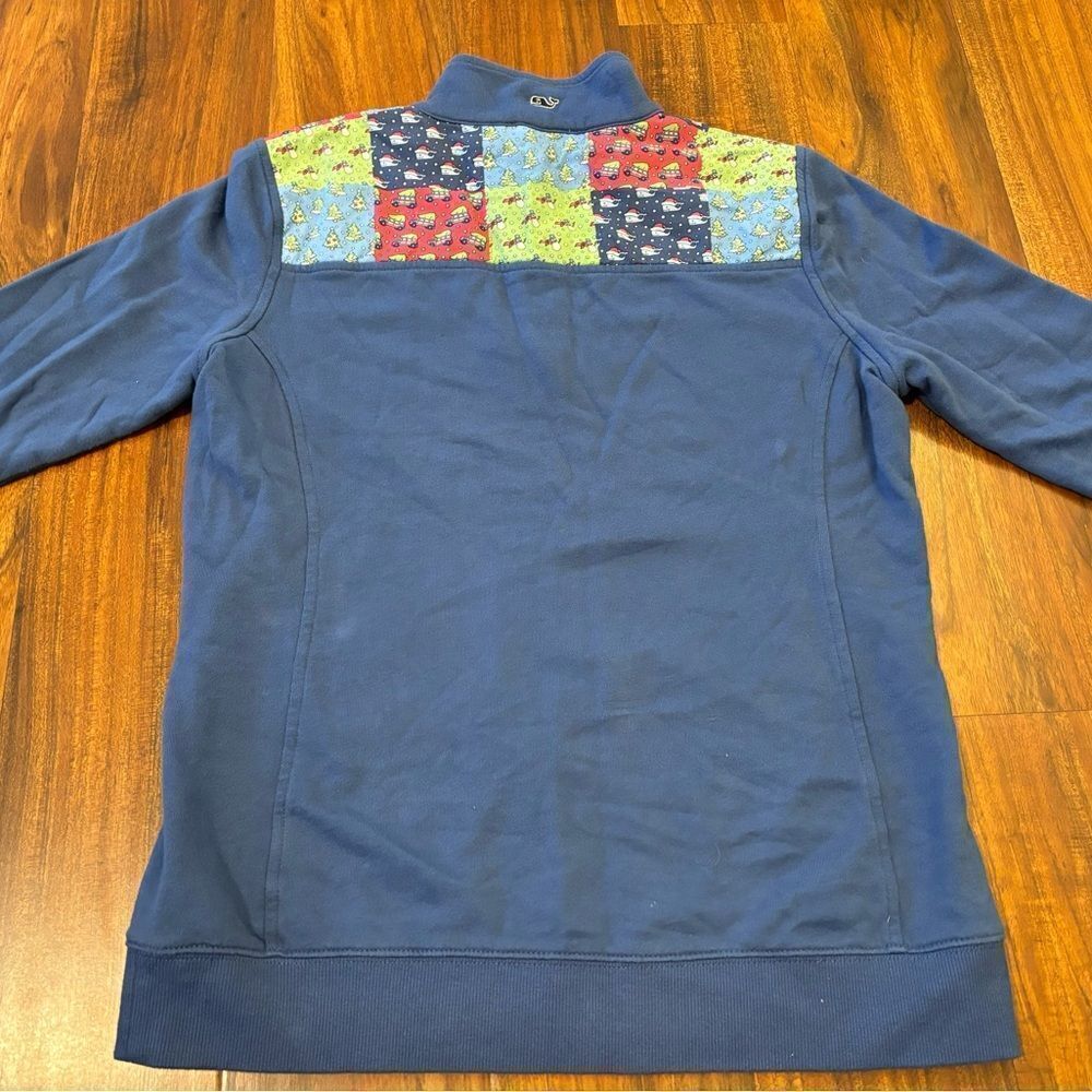 Vineyard Vines Classic Patchwork Christmas Holiday Navy Quarterzip Sweatshirt - Picture 2 of 7